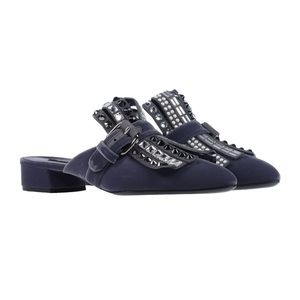 Casadei Pearl Jeweled Mules sz 40 Grey Velvet, Leather